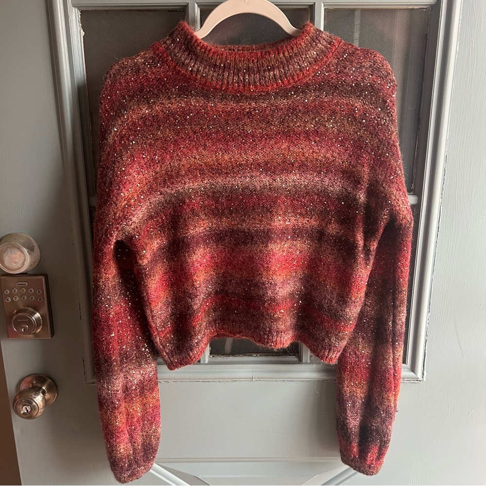 Alpaca Wool Sequin Knit Sweater Ombré Striped Banana Republic Cropped Sweater M
